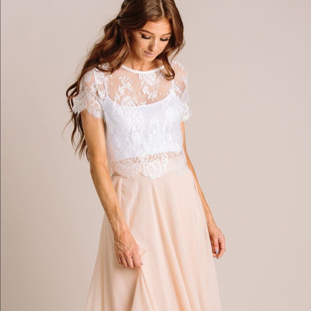 Jolee Ivory-White Short Sleeve Lace Top - Ivory